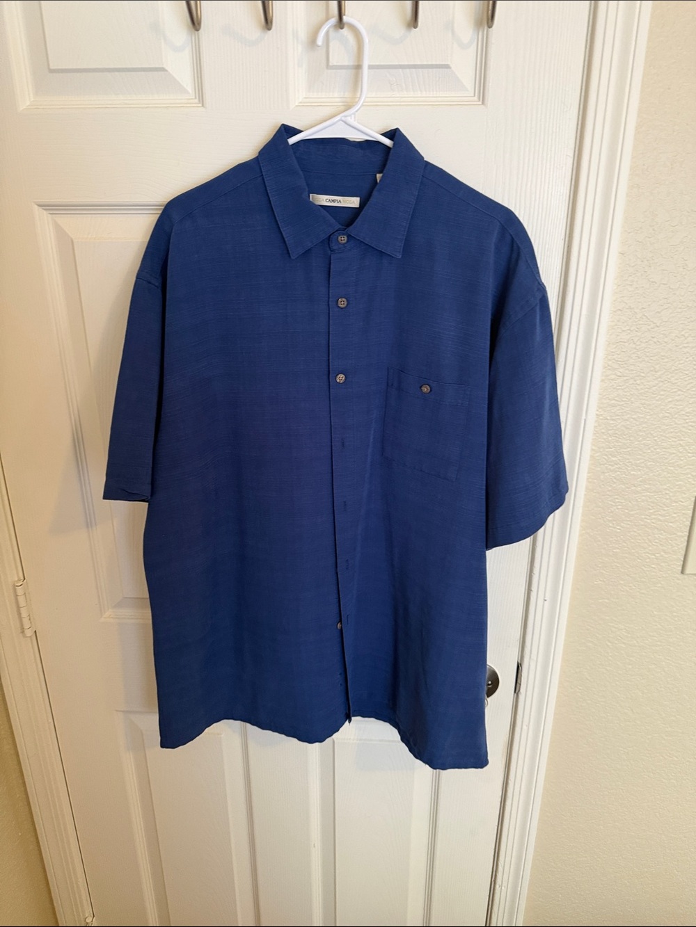 Casual Short-Sleeve Button-Down Shirt - Blue Campia Moda XL